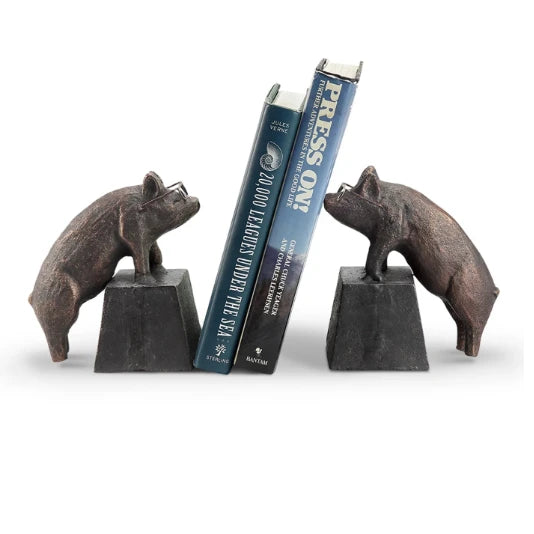 Nearsighted Pigs Cast Iron Bookends